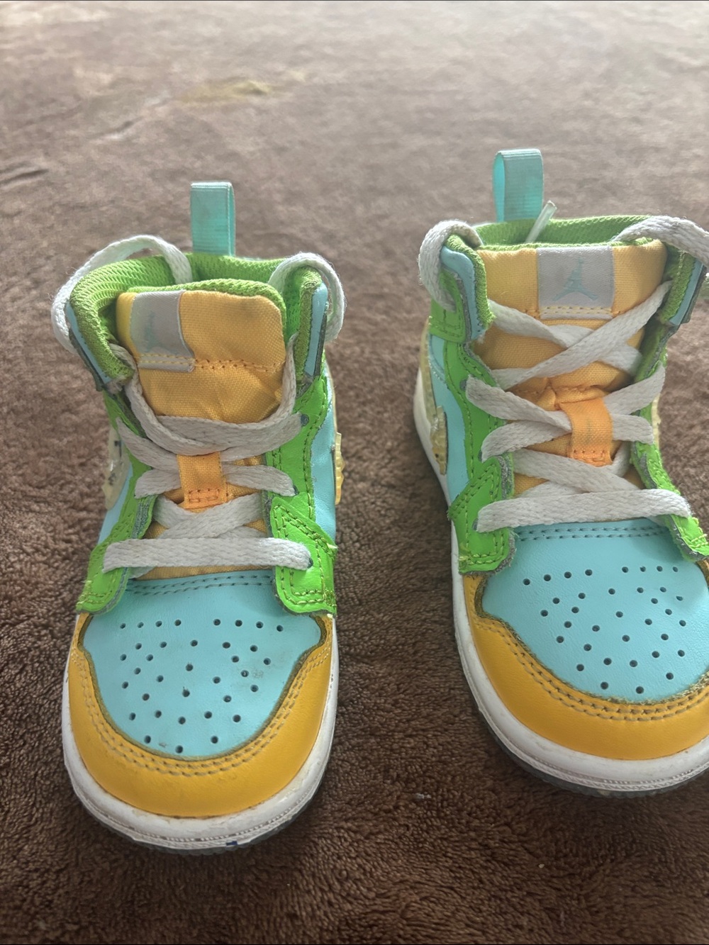 Nike Kids Colorblock High-Top Sneakers in Aqua, Yellow & Lime